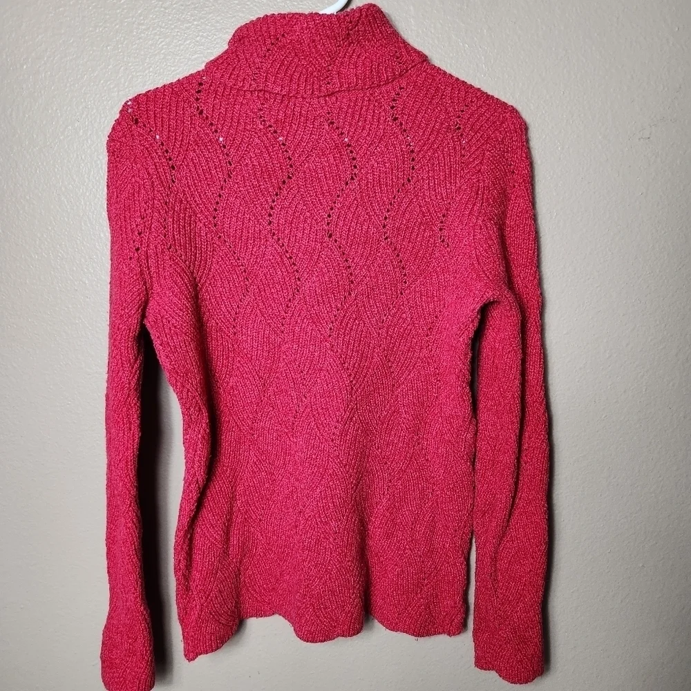 Sundance Womens Magenta Pink Champlain Cable Knit Turtleneck Sweater-Size M